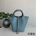 「#4342」 Hermes Azure Silver Buckle Picotin Lock 18cm