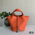 「#4343」 Hermes Bright Orange Silver Buckle Picotin Lock 18cm