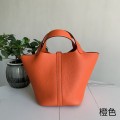 「#4343」 Hermes Bright Orange Silver Buckle Picotin Lock 18cm
