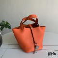 「#4343」 Hermes Bright Orange Silver Buckle Picotin Lock 18cm