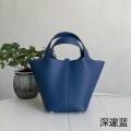 「#4344」 Hermes Deep Blue Silver Buckle Picotin Lock 18cm