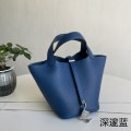「#4344」 Hermes Deep Blue Silver Buckle Picotin Lock 18cm