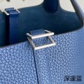 「#4344」 Hermes Deep Blue Silver Buckle Picotin Lock 18cm