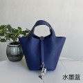 「#4347」 Hermes Ink Blue Silver Buckle Picotin Lock 18cm