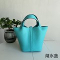 「#4349」 Hermès Lake Blue Silver Buckle Picotin Lock 18cm
