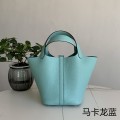 「#4352」 Hermès Macaron Blue Silver Buckle Picotin Lock 18cm