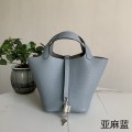 「#4354」 Hermès Linen Blue Silver Buckle Picotin Lock 18cm