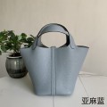 「#4354」 Hermès Linen Blue Silver Buckle Picotin Lock 18cm