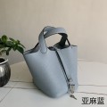 「#4354」 Hermès Linen Blue Silver Buckle Picotin Lock 18cm
