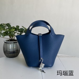 「#4355」 Hermes agate blue silver buckle Picotin Lock 18cm