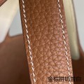 「#4357」 Hermès Golden Brown and Milkshake White Silver Buckle Picotin Lock 18cm