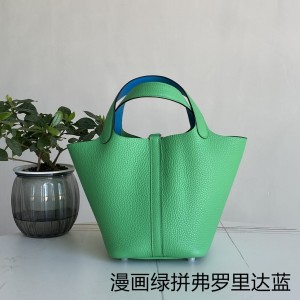 「#4361」 Hermès Comic Green and Florida Blue Silver Buckle Picotin Lock 18cm