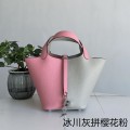 「#4363」 Hermès Glacier Gray with Cherry Blossom Pink Silver Buckle Picotin Lock 18cm