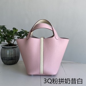 「#4364」 Hermes 3Q powder milkshake silver buckle Picotin Lock 18cm