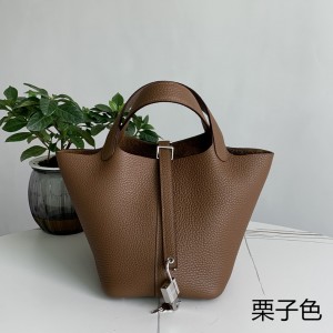 「#4366」 Hermès Chestnut Silver Buckle Picotin Lock 18cm