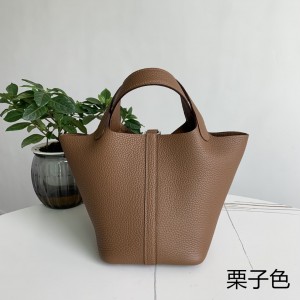 「#4366」 Hermès Chestnut Silver Buckle Picotin Lock 18cm