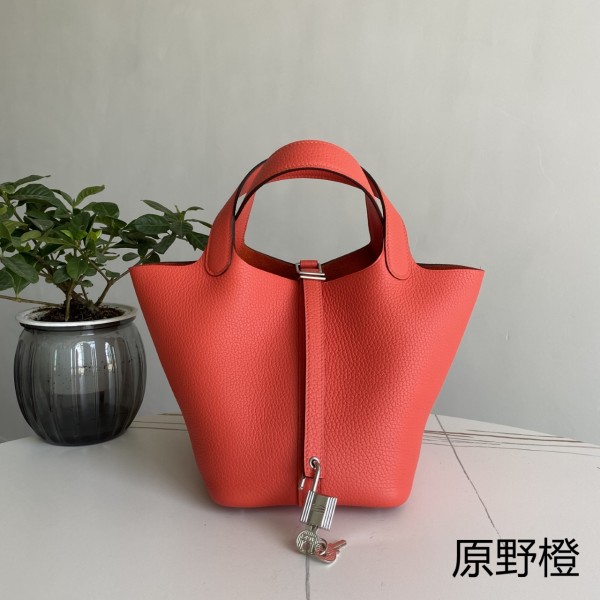 「#4393」 Hermès Wild Orange Silver Buckle Picotin Lock 18cm