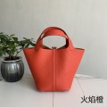 「#4394」 Hermès Flame Orange Silver Buckle Picotin Lock 18cm