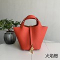 「#4395」 Hermès Flame Orange Gold Buckle Picotin Lock 18cm
