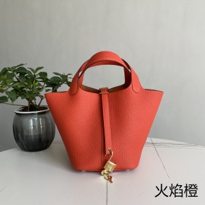 「#4395」 Hermès Flame Orange Gold Buckle Picotin Lock 18cm