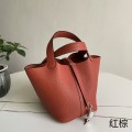 「#4402」 Hermès red brown silver buckle Picotin Lock 18cm