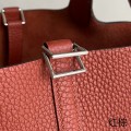 「#4402」 Hermès red brown silver buckle Picotin Lock 18cm