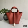 「#4403」 Hermès red brown gold buckle Picotin Lock 18cm