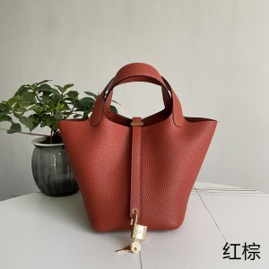 「#4403」 Hermès red brown gold buckle Picotin Lock 18cm