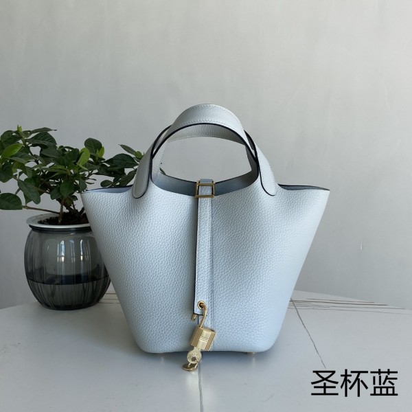 「#4417」Hermes Holy Grail Blue Gold Buckle Picotin Lock 18cm