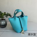 「#4418」 Hermès Lake Blue Gold Buckle Picotin Lock 18cm