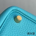 「#4418」 Hermès Lake Blue Gold Buckle Picotin Lock 18cm