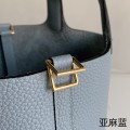 「#4423」 Hermès Linen Blue Gold Buckle Picotin Lock 18cm