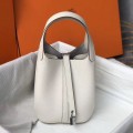 「#4050」 Hermès White Picotin Lock Shopping Basket Silver Buckle