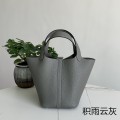 「#4443」 Hermès Cumulonimbus Grey Silver Buckle Picotin Lock 18cm