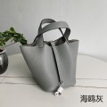 「#4448」 Hermès Seagull Grey Silver Buckle Picotin Lock 18cm