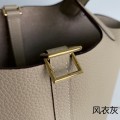 「#4451」 Hermès trench coat grey gold button Picotin Lock 18cm