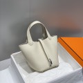 「#4054」 Hermès Milkshake White Picotin Lock Shopping Basket Silver Buckle