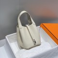 「#4054」 Hermès Milkshake White Picotin Lock Shopping Basket Silver Buckle