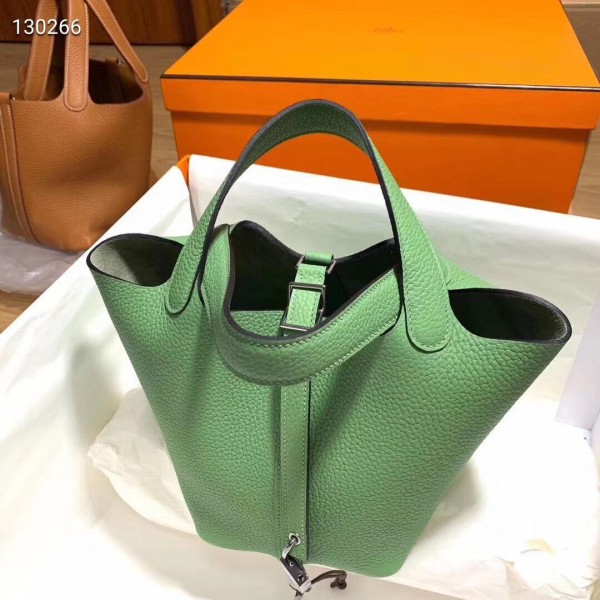 「#4055」Hermès Grass Green Picotin Lock Shopping Basket Silver Buckle