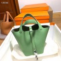 「#4055」Hermès Grass Green Picotin Lock Shopping Basket Silver Buckle