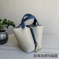 「#4454」 Hermès Pearl Grey and Agate Blue Picotin Lock 18cm