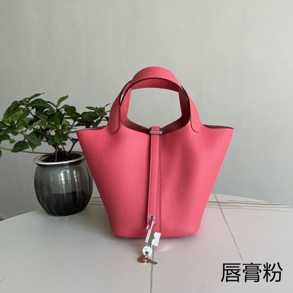 「#4480」 Hermès Lipstick Pink Silver Buckle 18cm Picotin Lock 18cm