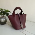 「#4493」 Hermes Burgundy Silver Buckle 18cm Picotin Lock 18cm