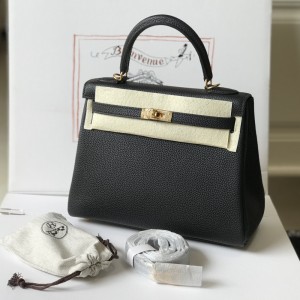 「#4059」Hermès Black Kelly Bag Gold Buckle 25cm
