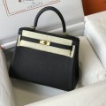 「#4059」Hermès Black Kelly Bag Gold Buckle 25cm