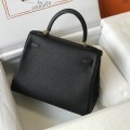 「#4059」Hermès Black Kelly Bag Gold Buckle 25cm