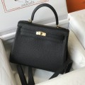 「#4059」Hermès Black Kelly Bag Gold Buckle 25cm