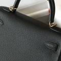 「#4059」Hermès Black Kelly Bag Gold Buckle 25cm
