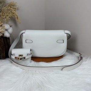 「#4507」 Hermès Moon Bag Milk Grey Gold Buckle Swift Leather Kelly Moove Large Bag 17cm Small Bag 7.5cm