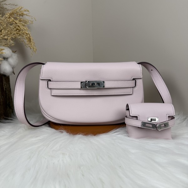 「#4510」 Hermes Moon Bag Fantasy Purple Silver Buckle Swift Leather Kelly Moove Large Bag 17cm Small Bag 7.5cm